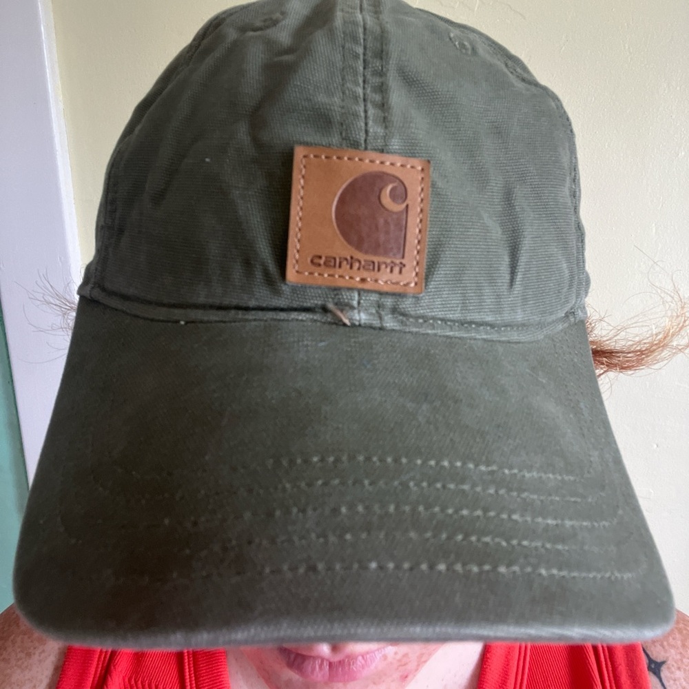 Carhartt Dark Green Hat with Leather Patch
